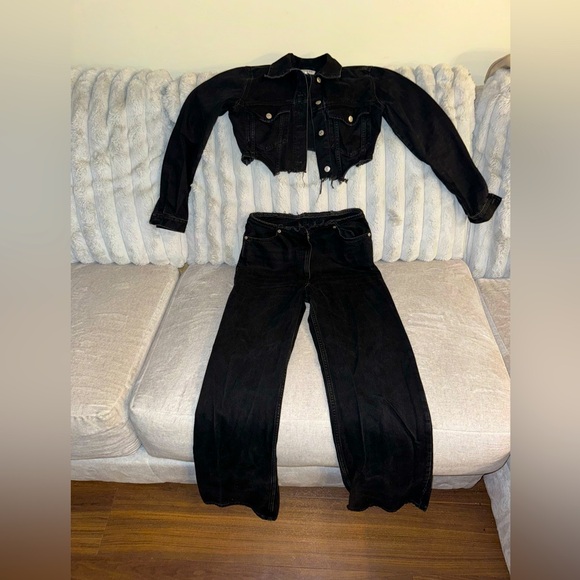 Zara black jean jacket w/ matching pants - Picture 1 of 9